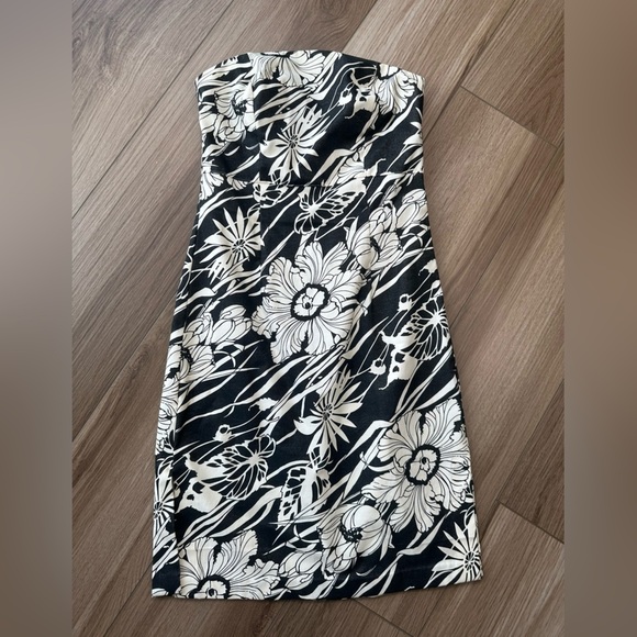 Y2K Vintage Express Black White Hawaiian Tropical Tube Strapless Dress - Picture 2 of 13
